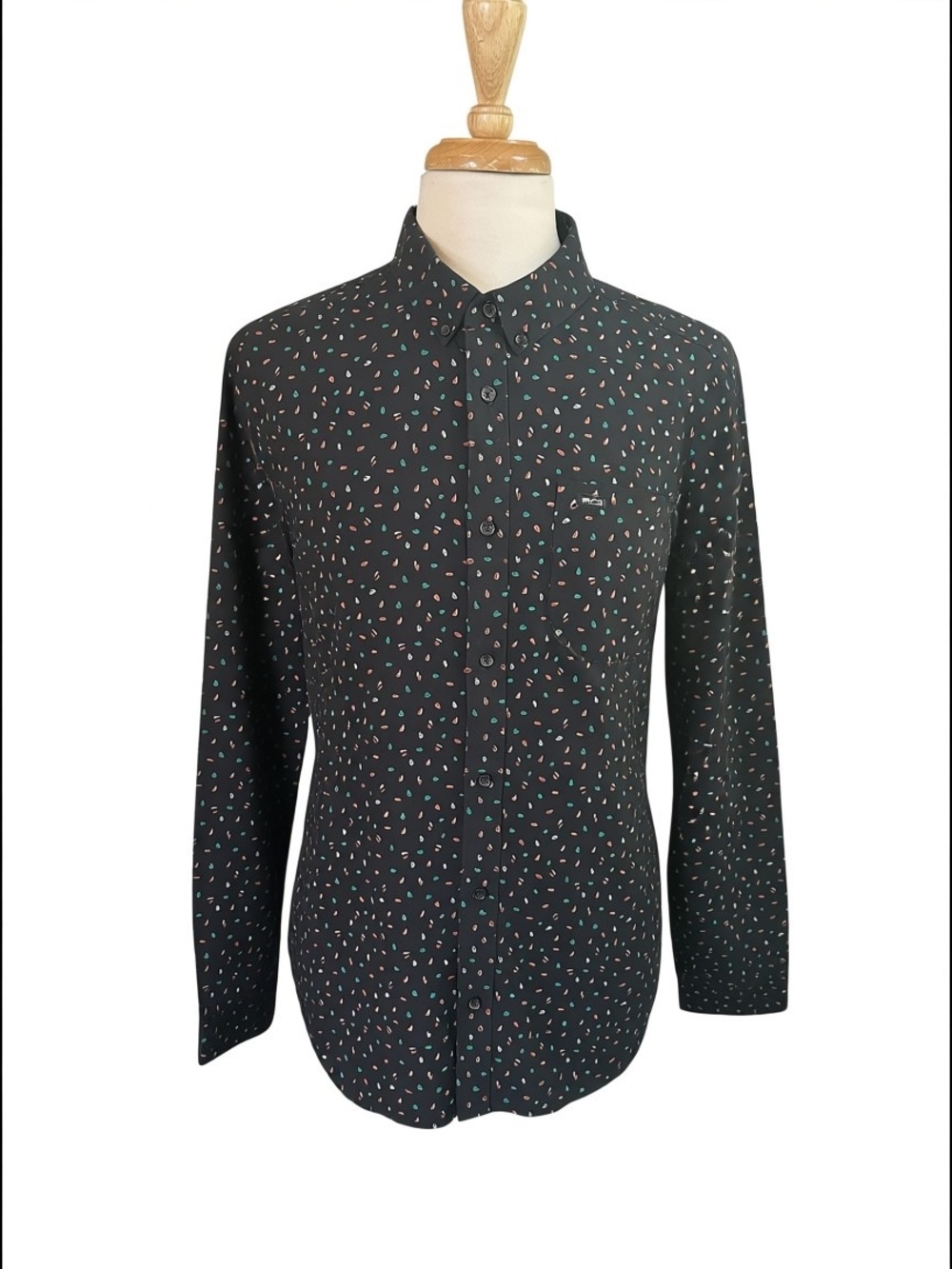 RVCA Men's That Ill Will Do Print Long Sleeve Button Up Shirt Size XL Slim Fit